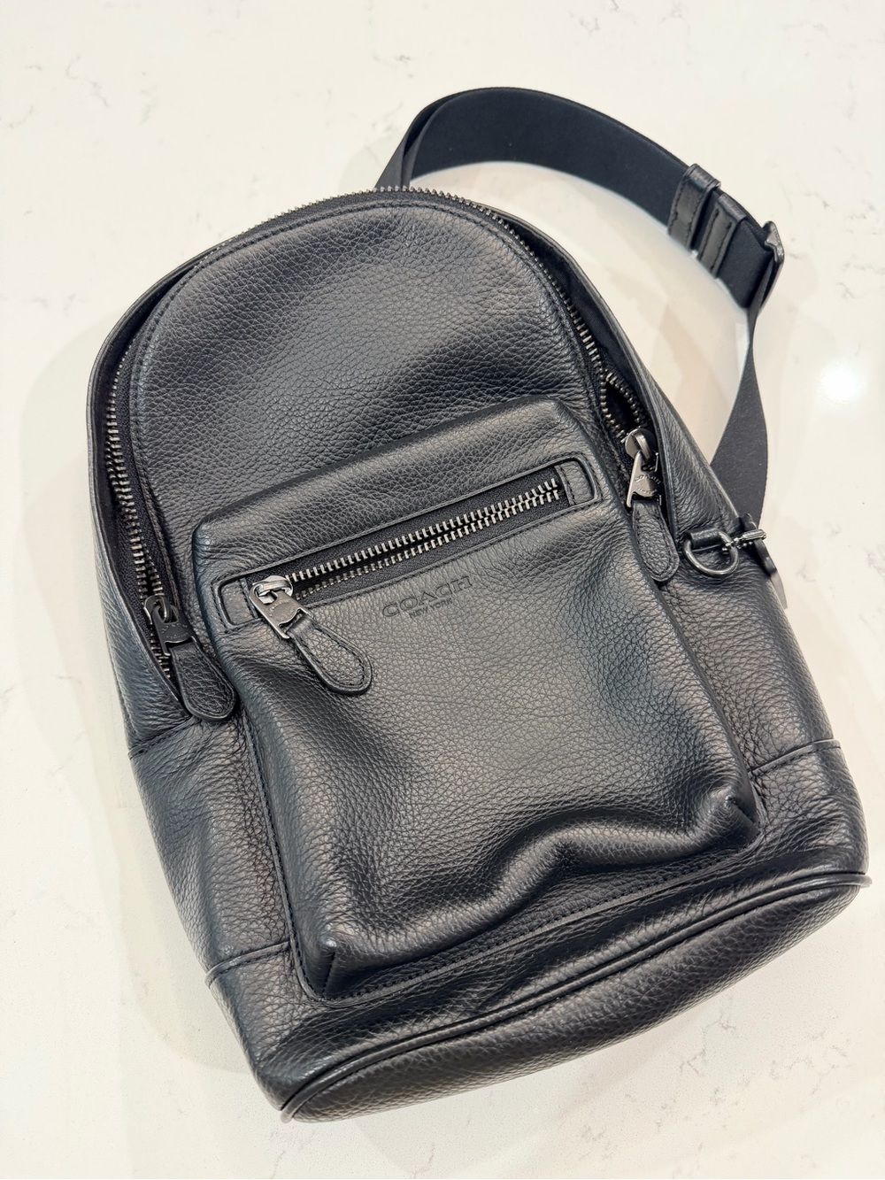 Coach Black Pebbled Leather Sling Pack for Men